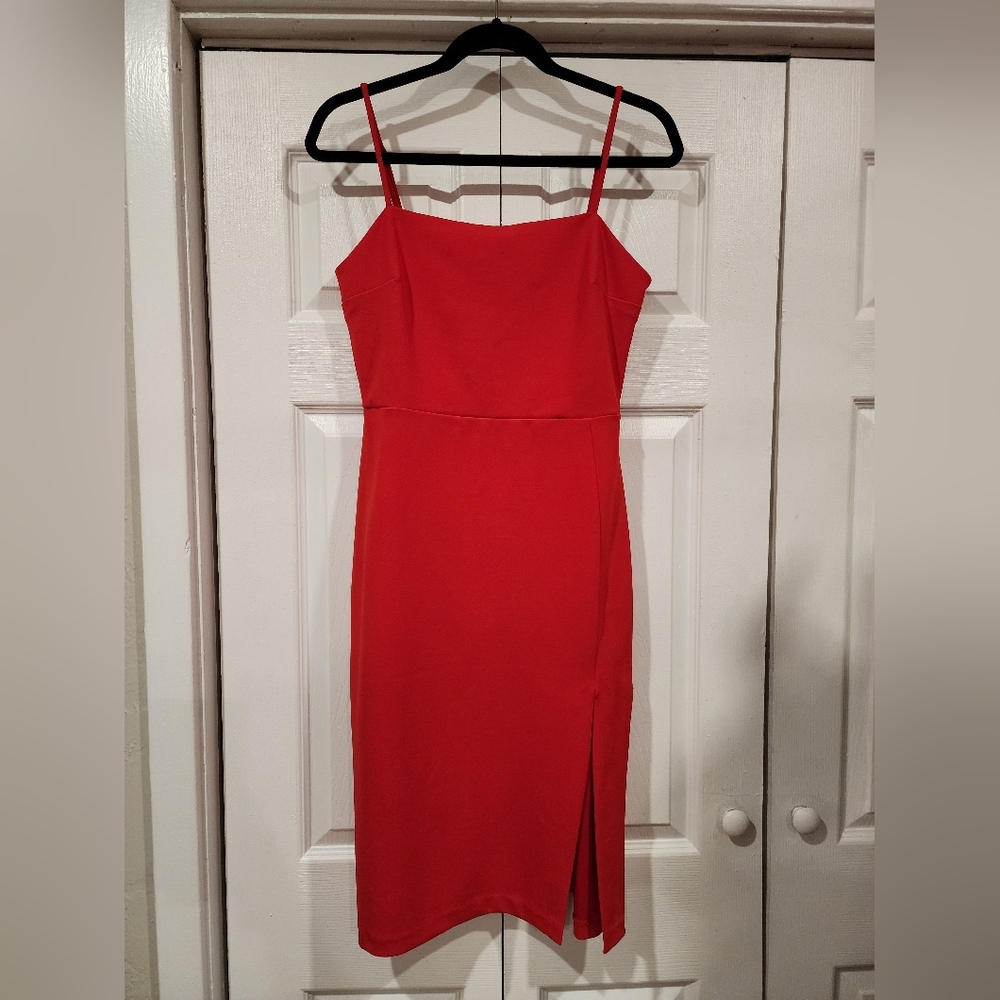 Express Red Midi Side Slit Dress